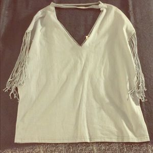 En Creme Fringe Sleeve Tee
